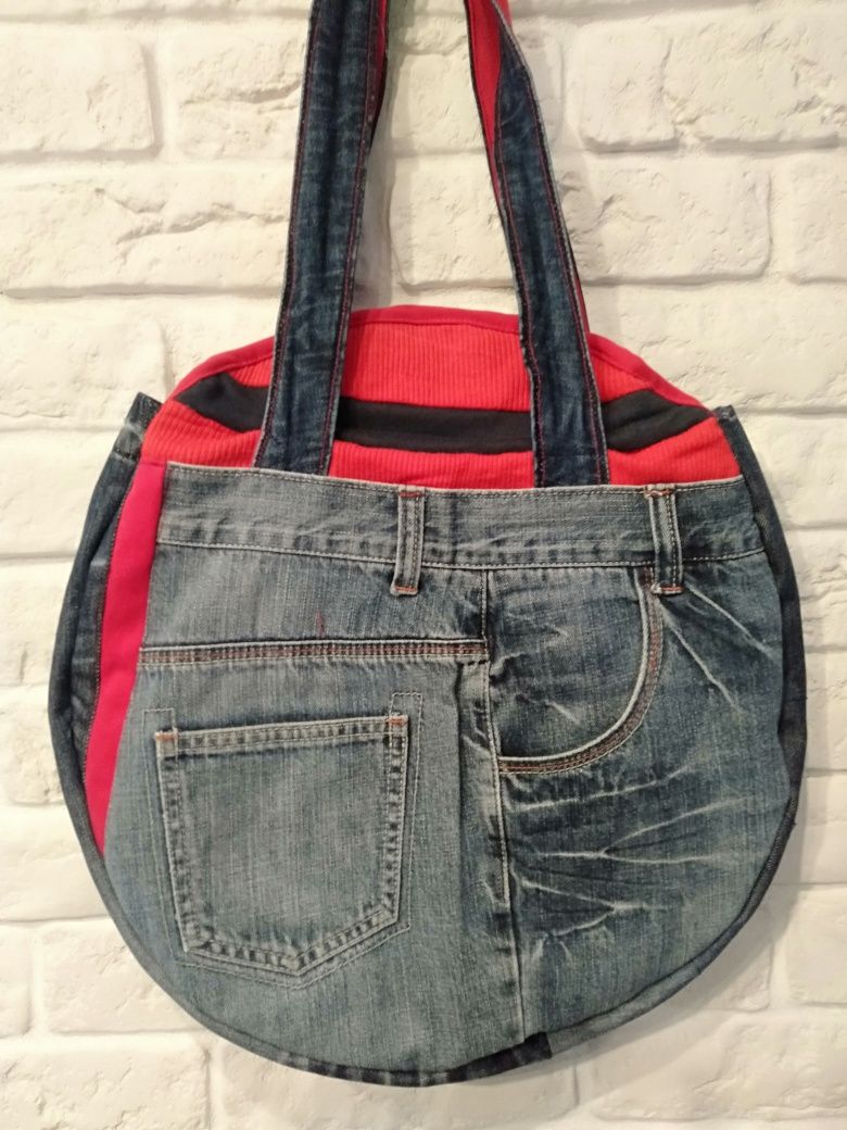 Torba na ramię kratkowo handmade