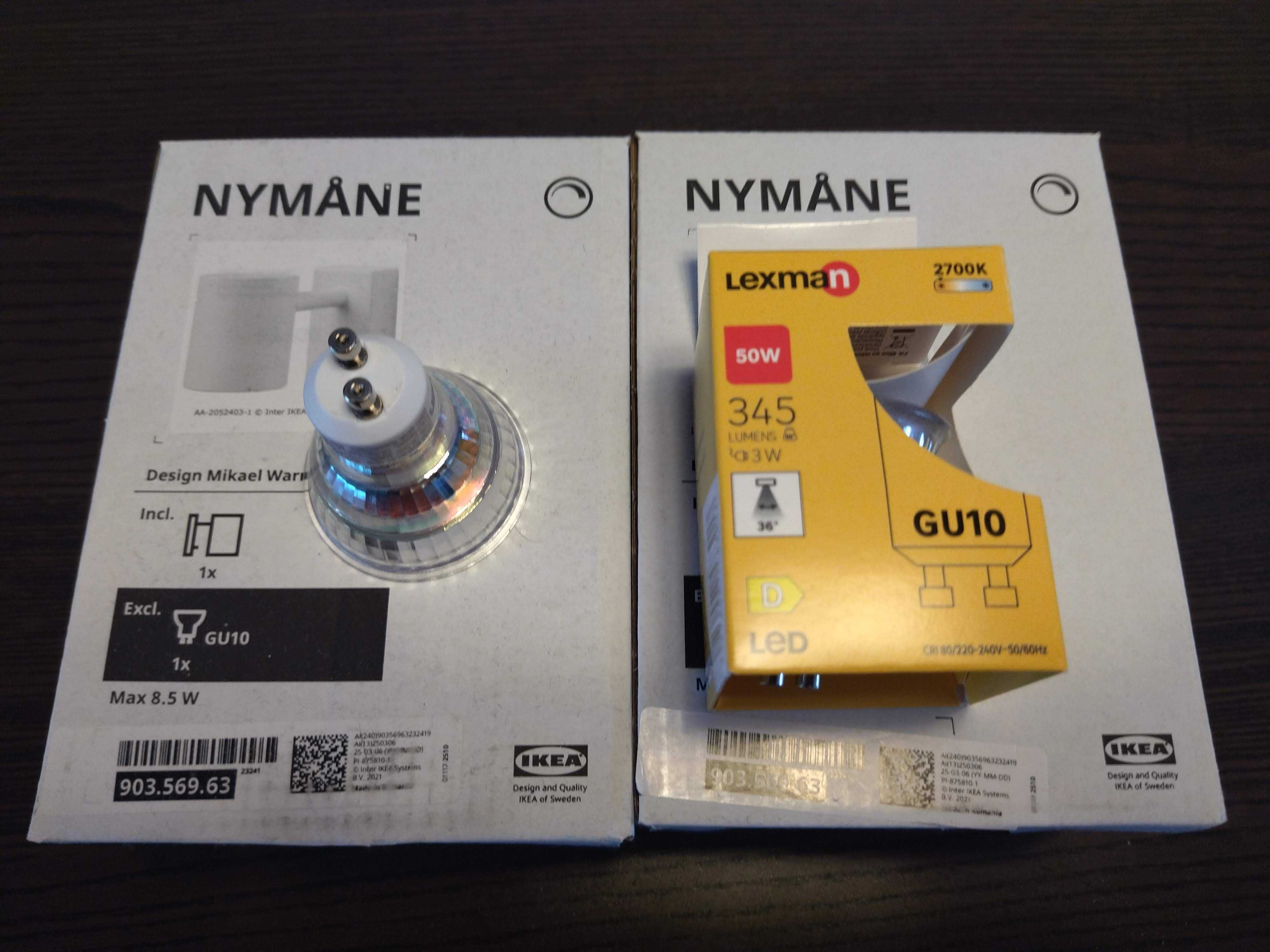 NYMANE IKEA Kinkiet lampa biała komplet dwie sztuki