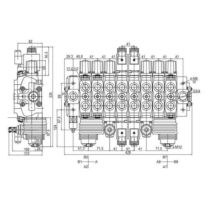 Rozdzielacz hydrauliczny 8 sekcyjny HDS Żuraw,  do maszyn leśnych