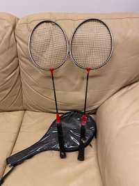 Paletki do badmintona metalowe szare czerwone czarna z pokrowcem