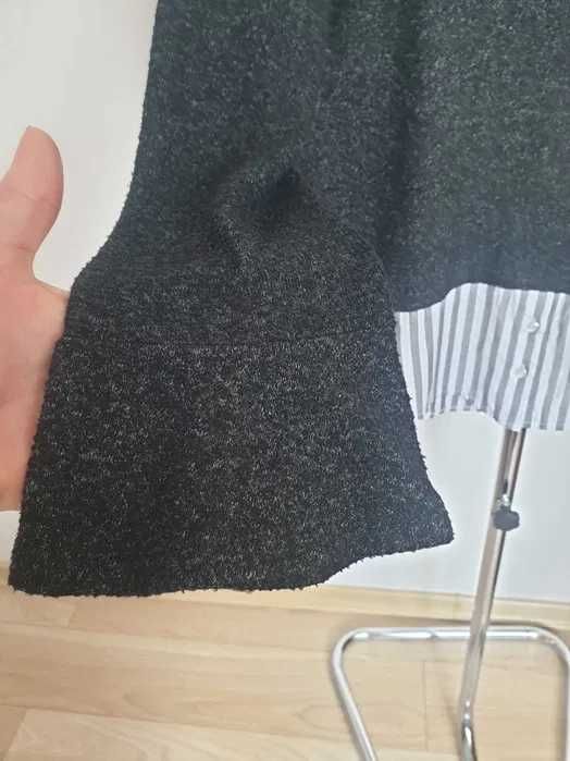 Grafitowa bluzka z akcentem koszuli L sweterek