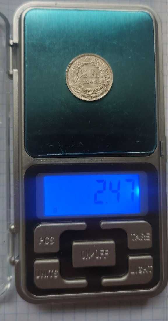 1\2 франка, Швейцарія 1921 "B",1967 "B", 1956 "B" 1948 "B"срібло 0.835