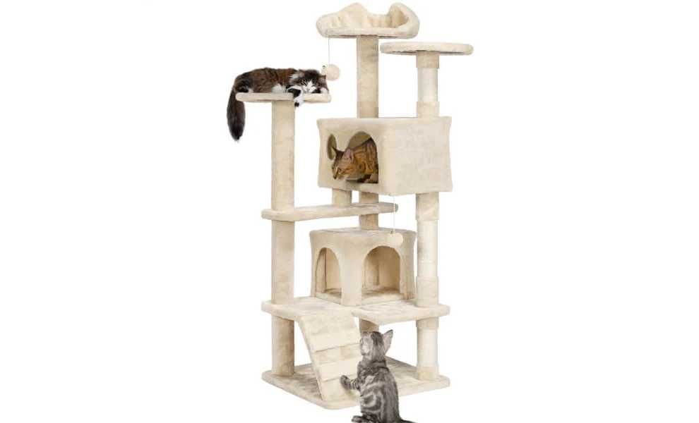 2Y1 drapak dla kota kotów z platformą wieża domek drzewko 138cm beż