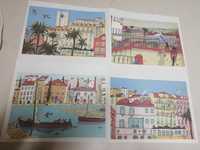 Conjunto 4 ilustrações David Pintor sobre Lisboa - novas