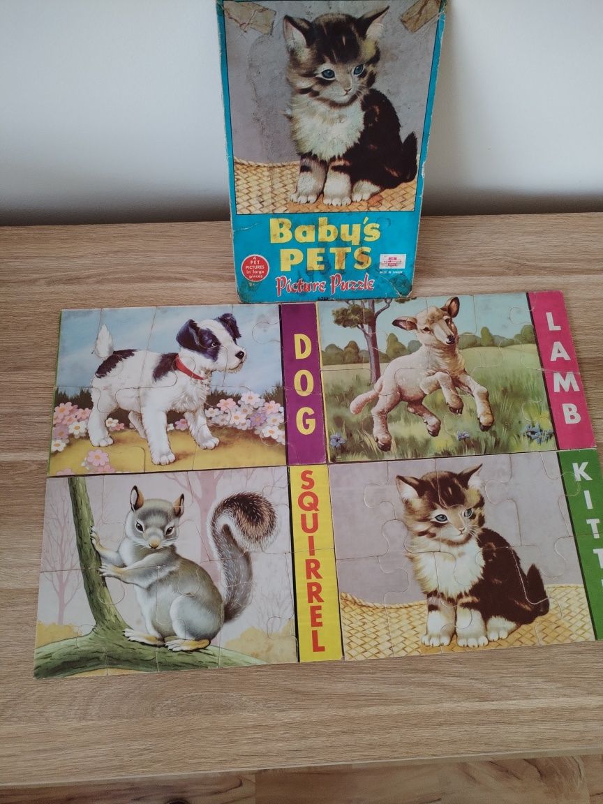 4 Vintage Baby's Pets Puzzles - 1970 Puzle