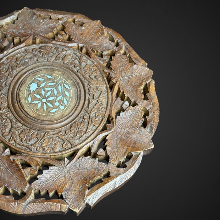 Mały drewniany stoliczek stołek styl orientalny inkrustowany b5/050655