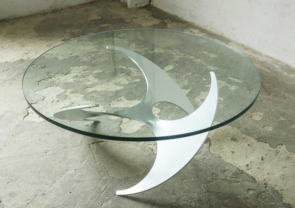 Designerski stolik kawowy szklany metalowy okrągły vintage