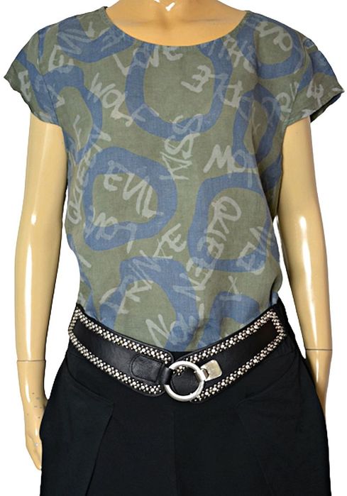 Włoska Letnia lniana bluzka top 100 % len cyfry 40 42 L XL