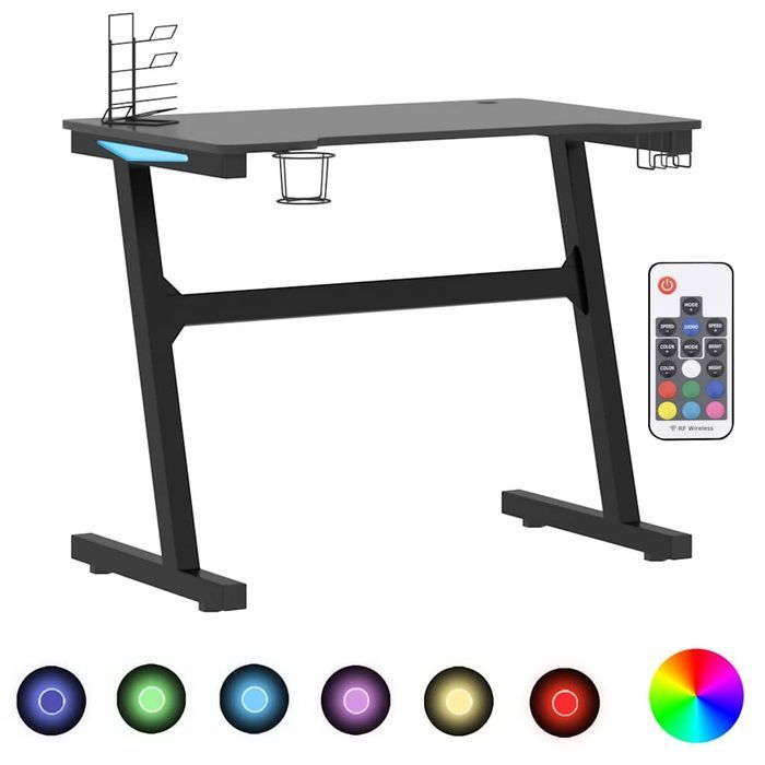 Vidaxl Biurko Gamingowe Z Led, Nogi W Kształcie Z, Czarne, 90X60X75 Cm