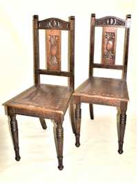 2 krzesła secesyjne dębowe ok.1920r drewno/ skóra