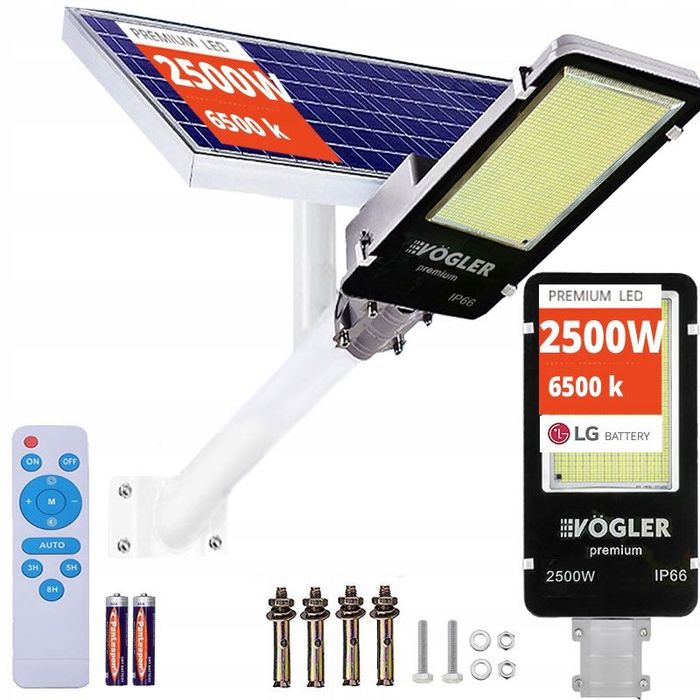 LAMPA SOLARNA 2500W Vogler PREMIUM Uliczna NOWA Technologia Bateria LG
