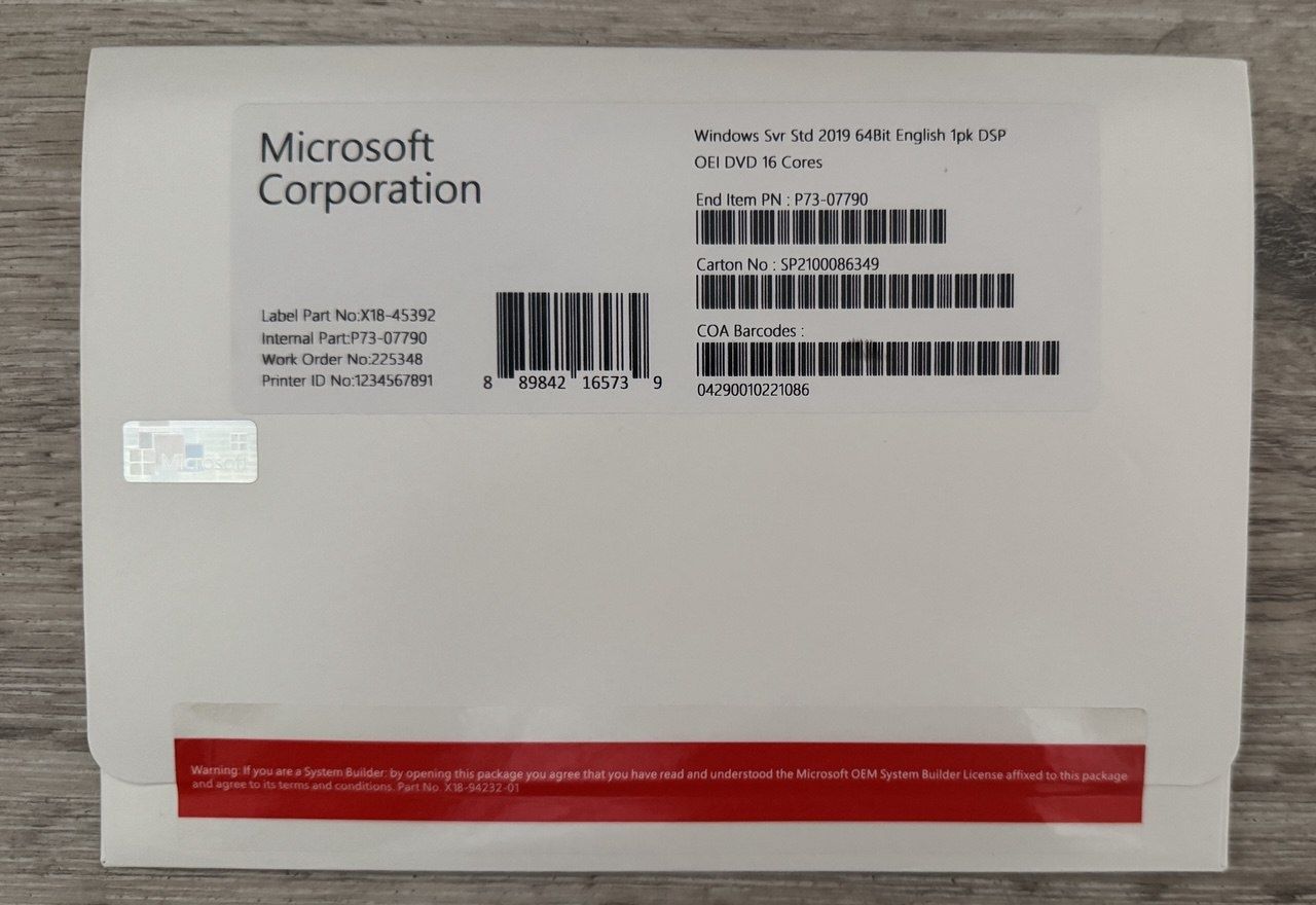Windows Server 2019 Standard x64 1pk DVD 16 Core (P73-07790)