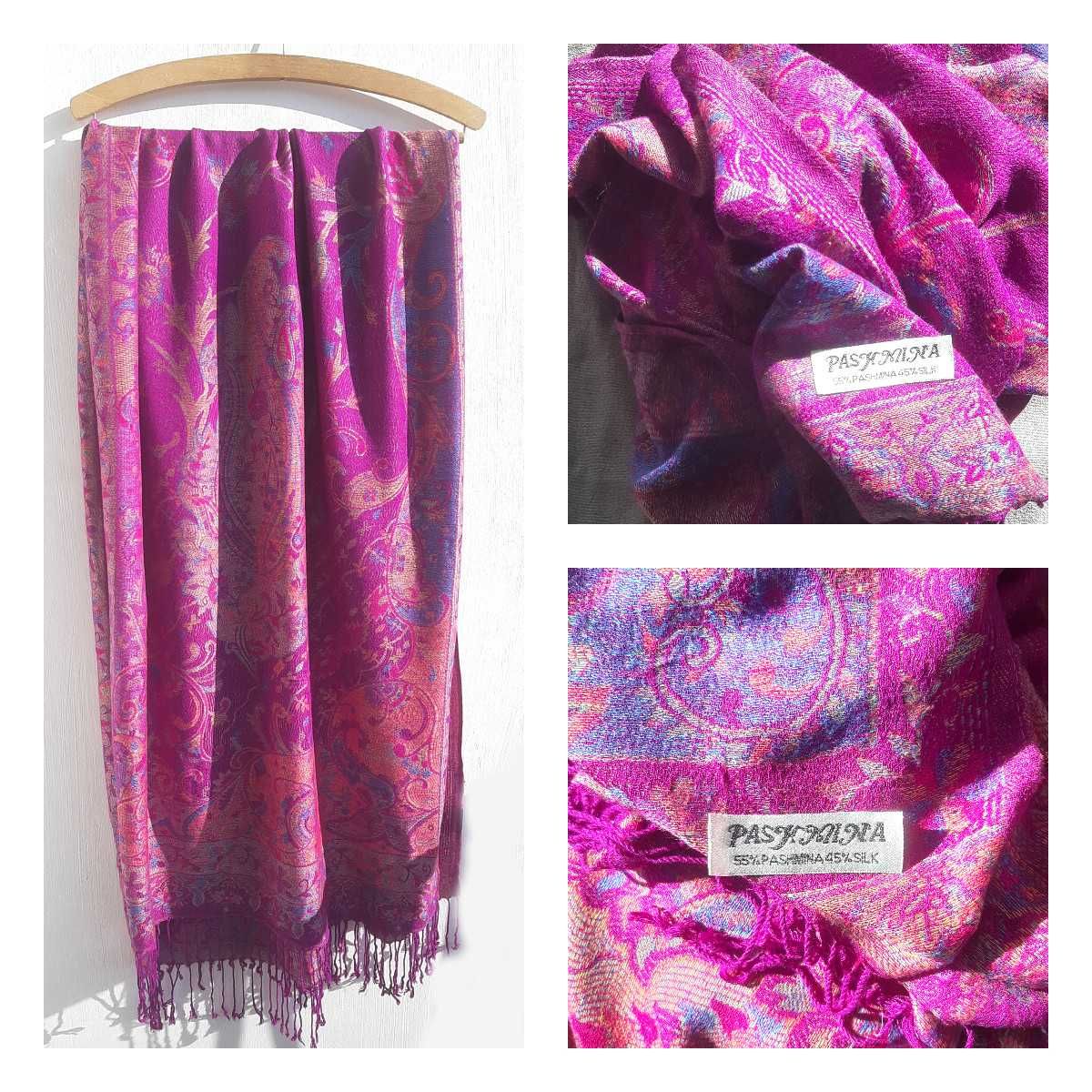 Pashmina orientalny dwustronny szal paszminowy z jedwabiem