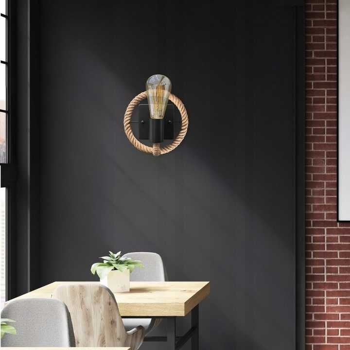 LAMPA ŚCIENNA KINKIET loft sznur czarna metalowa naturlny brąz APP1465