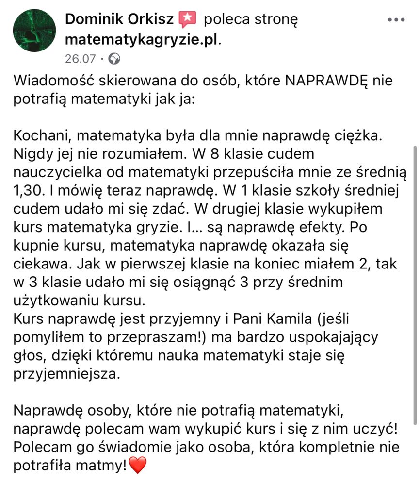 Korepetycje z matematyki z nauczycielką kursu Matematyka Gryzie