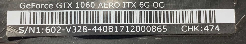 Відеокарта MSI GeForce GTX 1060 AERO ITX 6G OC