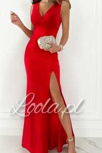 Czerwona sukienka długa na wesele, balowa