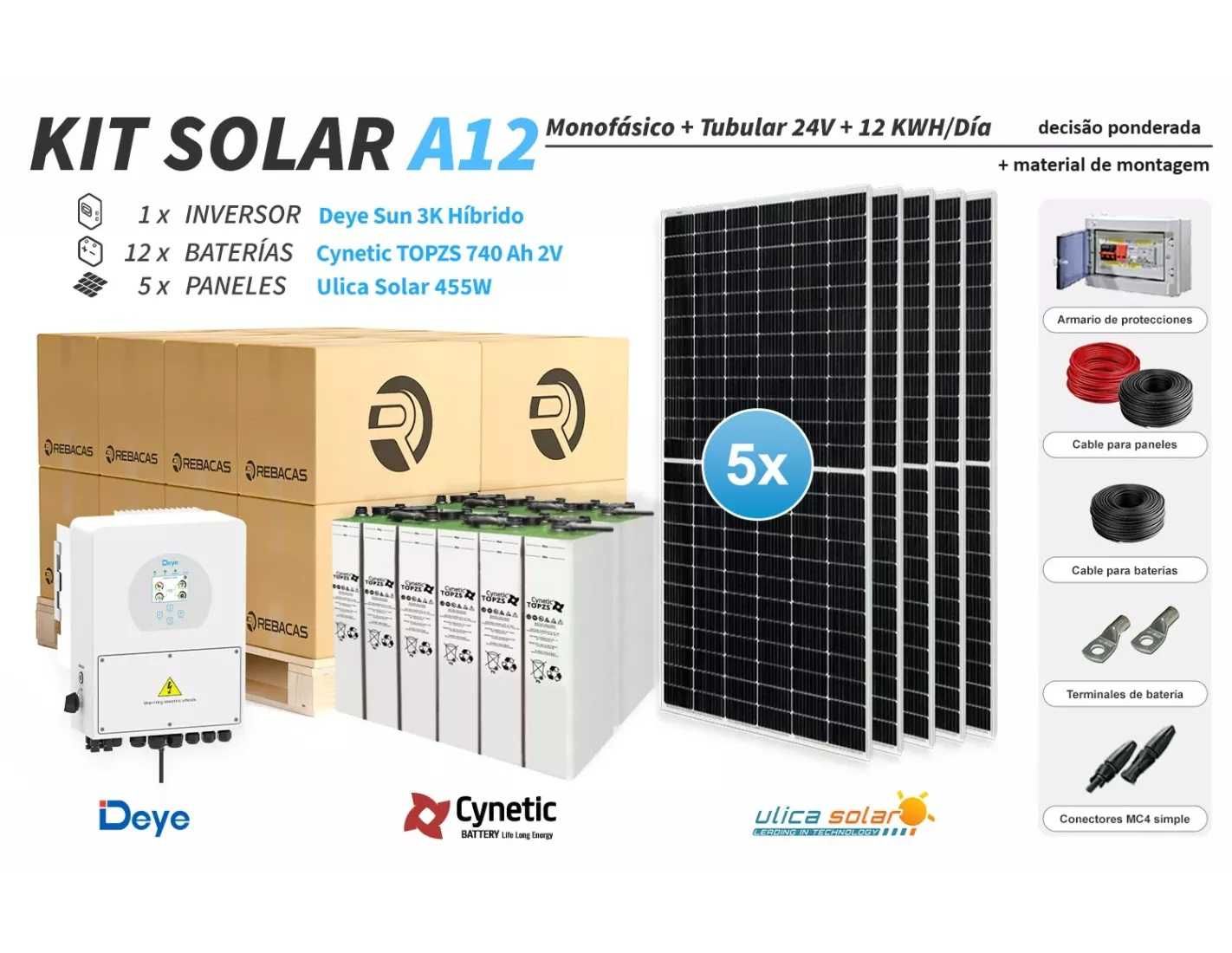 Kit Solar Isolado 12 6300|12600 Wh/dia Deye: 0