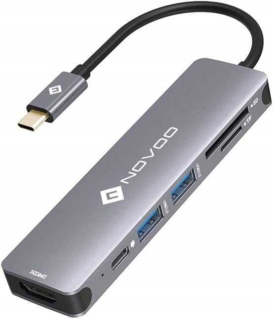 NOVOO USB C Hub 6w1 HDMI Adapter 100W PD 4K, 2 USB 3.0 SD/Micro [2428]