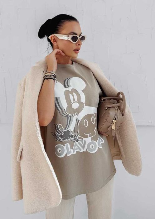 MEGA T-SHIRT  mody wzór i kolor MYSZKA kolor beż