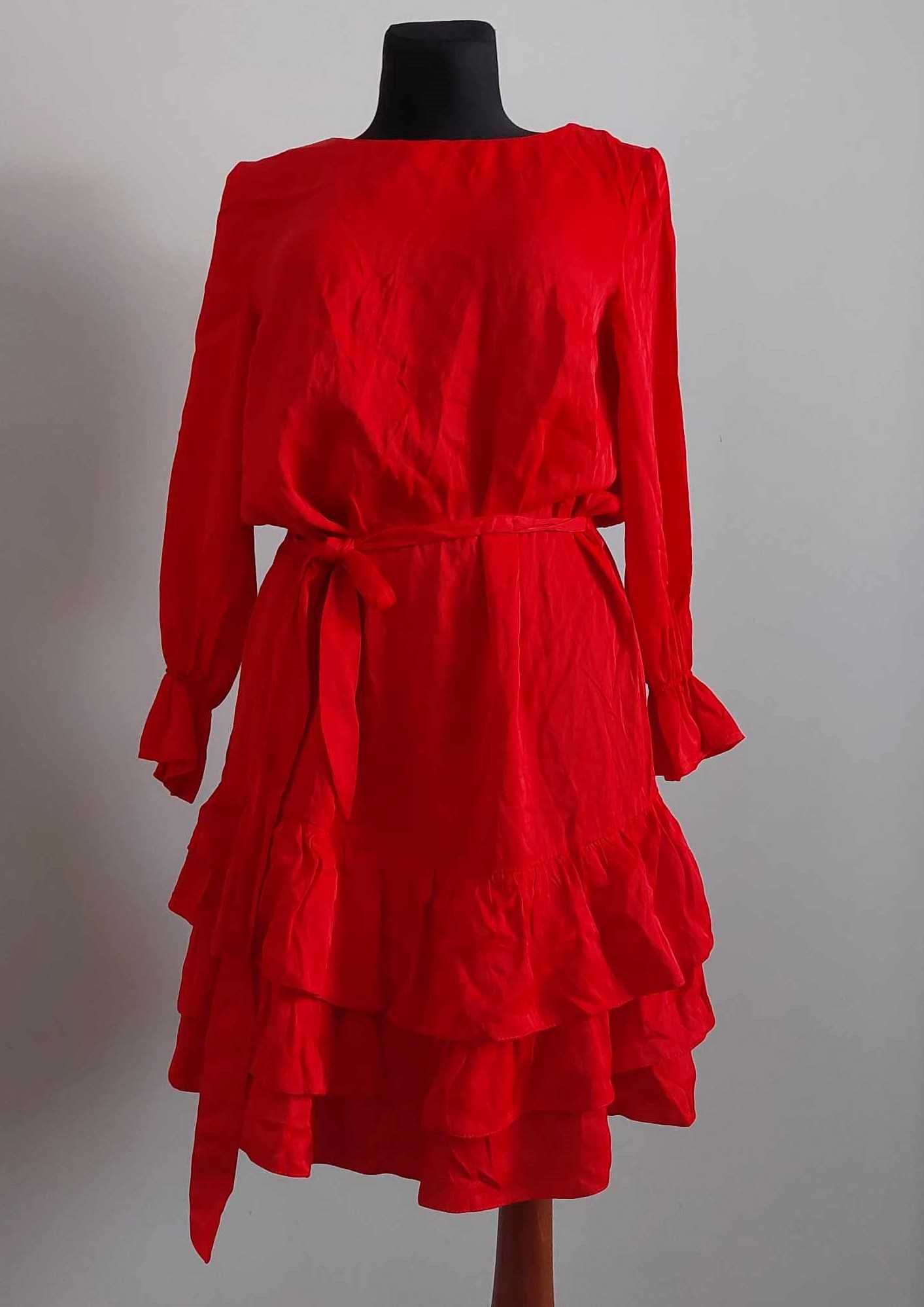 Answear czerwona sukienka z długimi rękawami S/ M