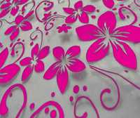 Tkanina Na Firany - Kwiatki Różowe - Na METRY szerokość: 300cm
