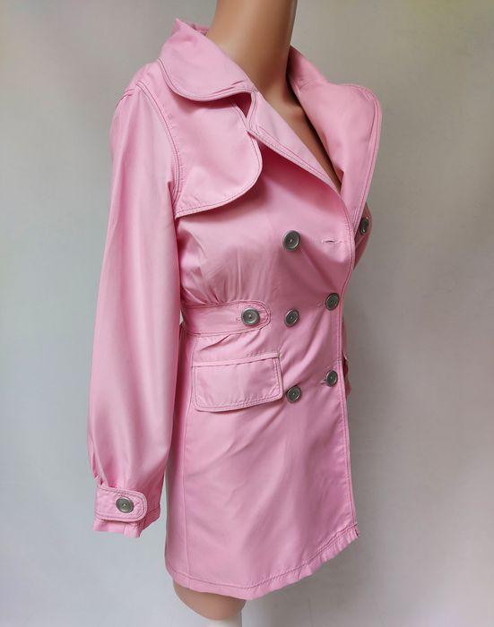 Jasno różowy dziewczęcy płaszcz trencz dwurzędowy przejsciowy ok10 lat