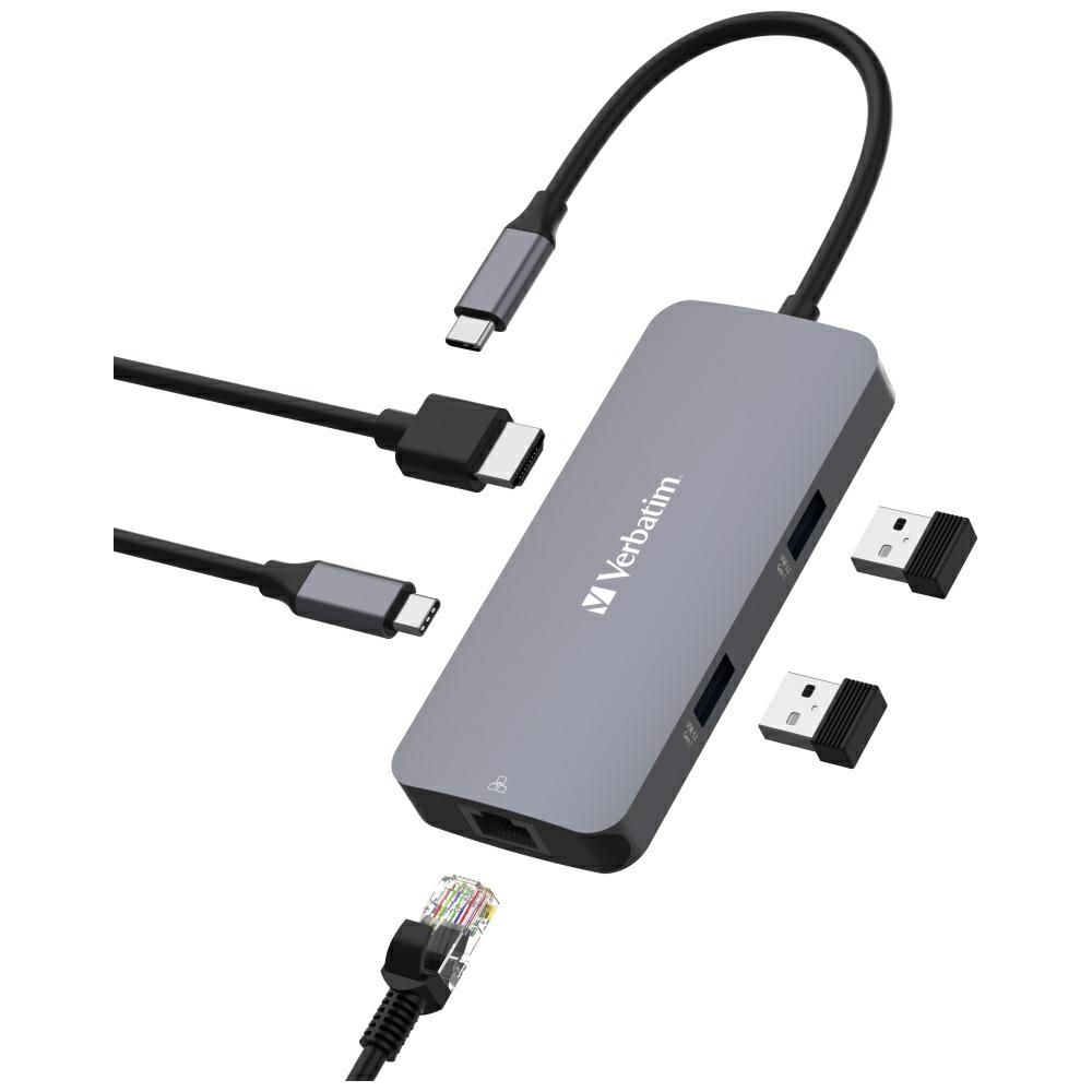Verbatim Adapter Hub USB-C - HDMI/USB-C  /Eternet/2xUSB-A 3.0 alumin