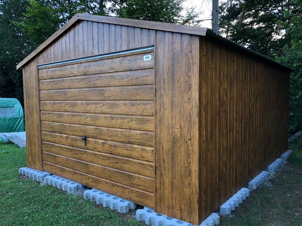 Garaż blaszany 4x5, drewnopodobny, profil zamknięty. PRODUCENT