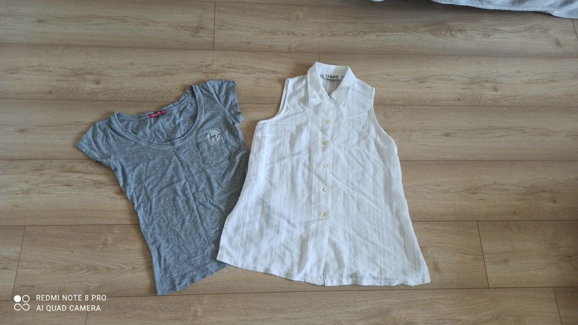 Biała bluzka + t-shirt szary rozmiar XS