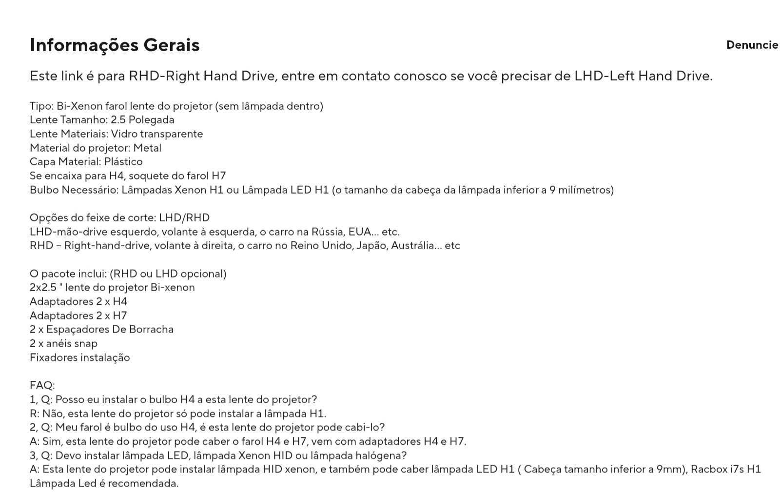 Projetor para farois