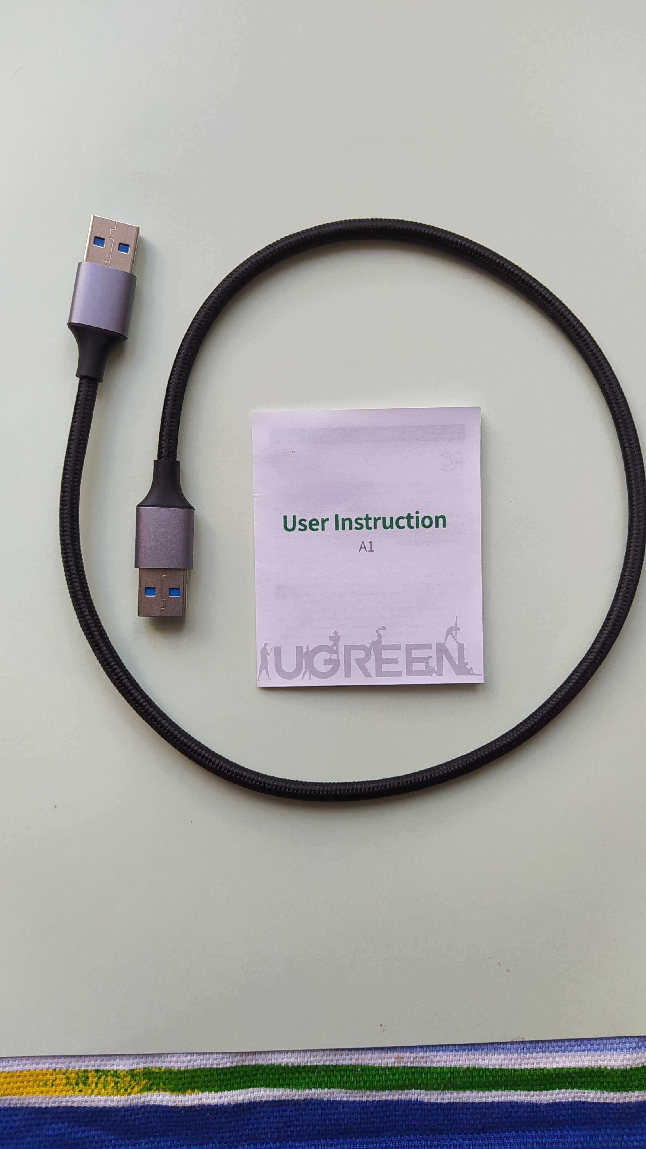 Кабель UGREEN USB-A 3.0 Male to Male усиленный в оплетке 0,5м