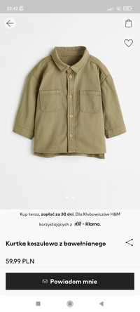 Nowa kurtka koszulowa koszula h&m khaki  98