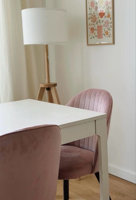 Mesa + 4 Cadeiras de sala de jantar rosa