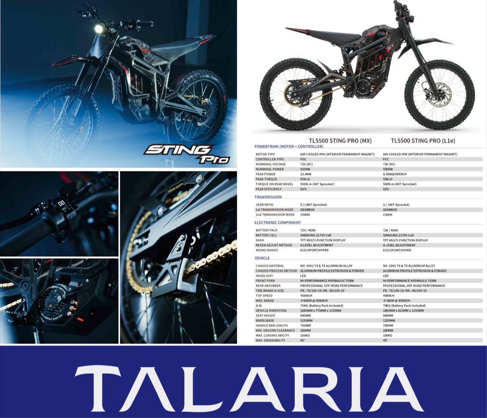В наявності! TALARIA TL5500 MX (STING PRO) Таларія електробайк