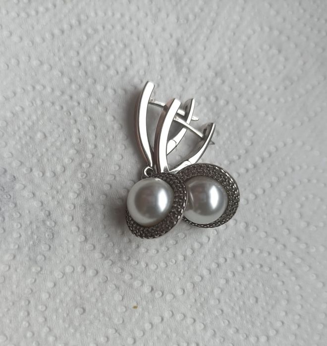 Серебряные серьги с жемчугом, позолоченные, Украина, 925 проба