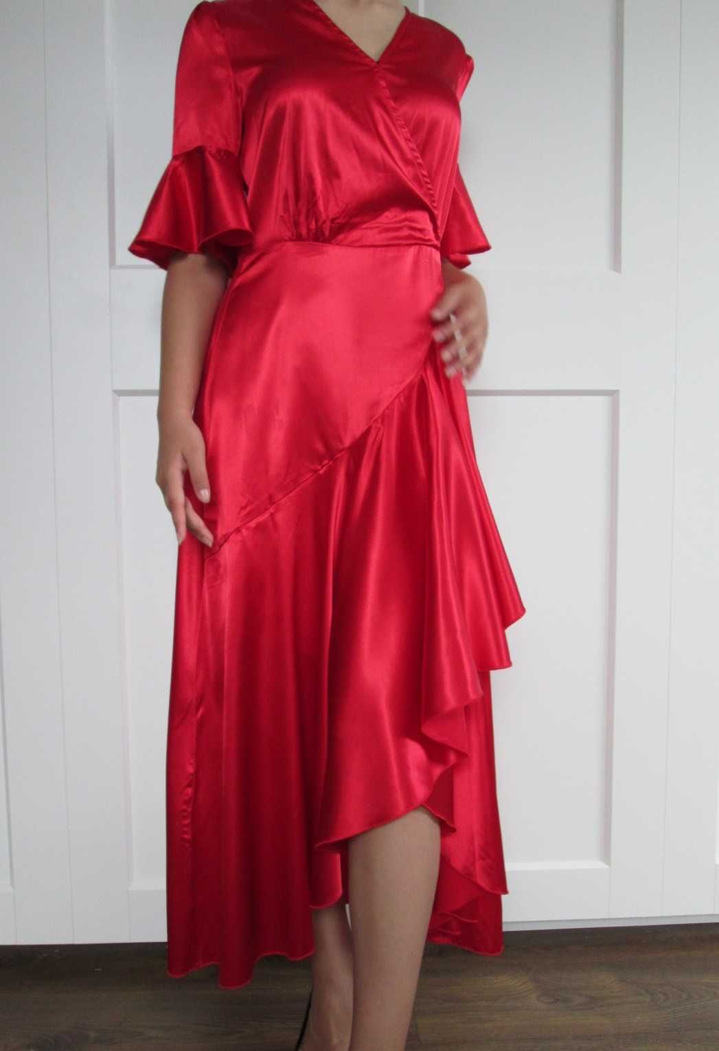 Shein  czerwona sukienka falbany hiszpanka vintage XS S 34 36
