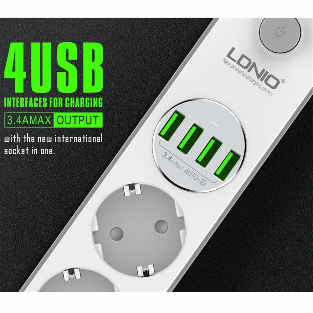 Удлинитель Ldnio SE4432 сетевой фильтр зарядка 4 220 + 4 USB 2м