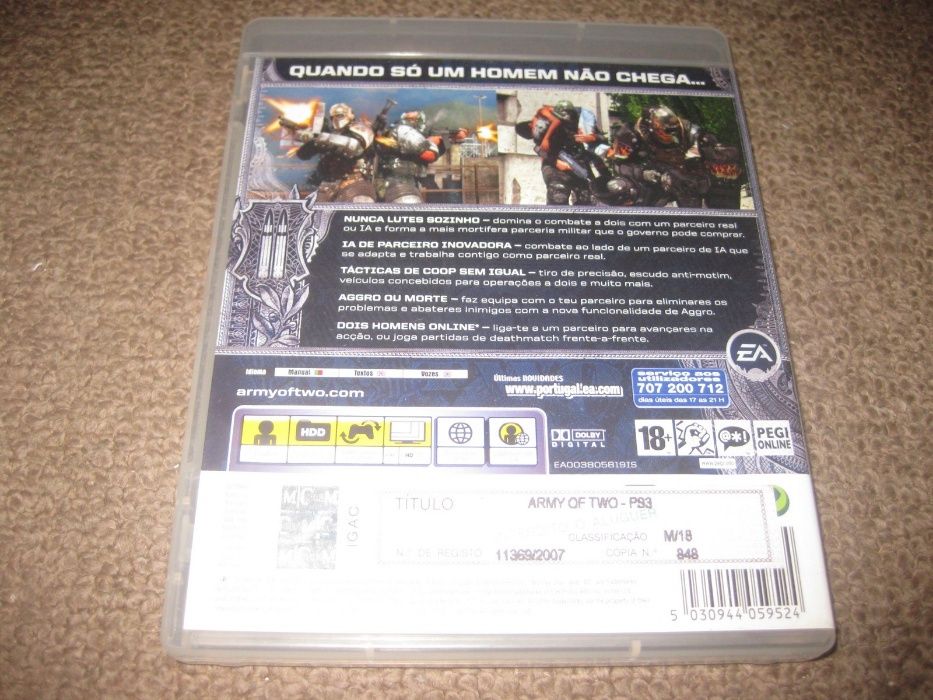 Jogo "Army of Two" para PS3/Completo!