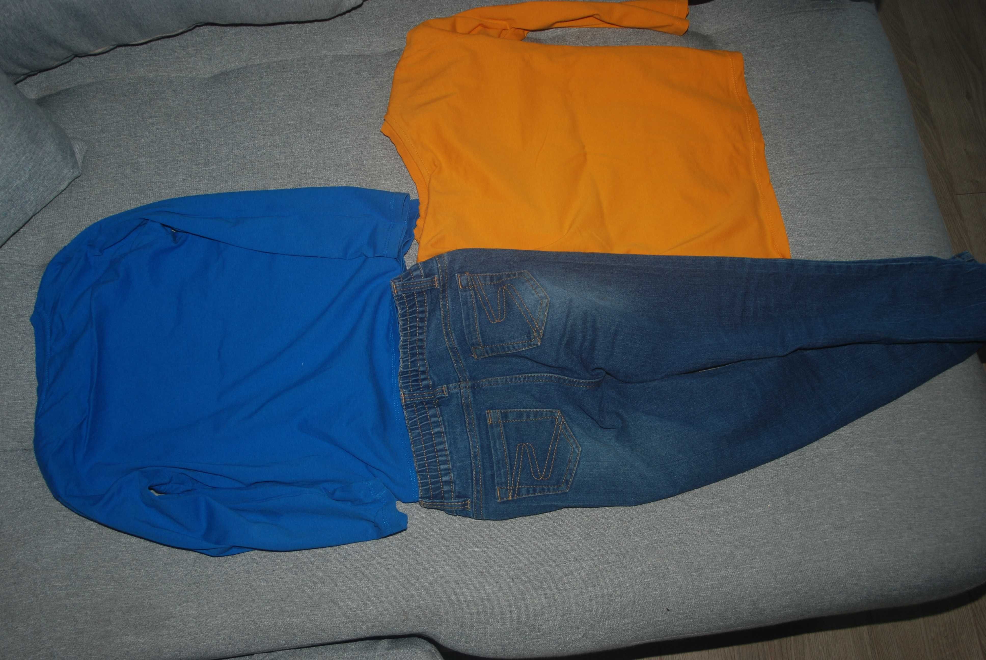Spodnie jeansowe + dwie bluzki r. 122