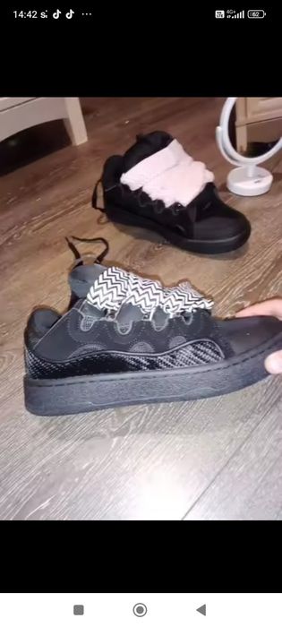 Кроссовки lanvin черные шнурки черные  25 см