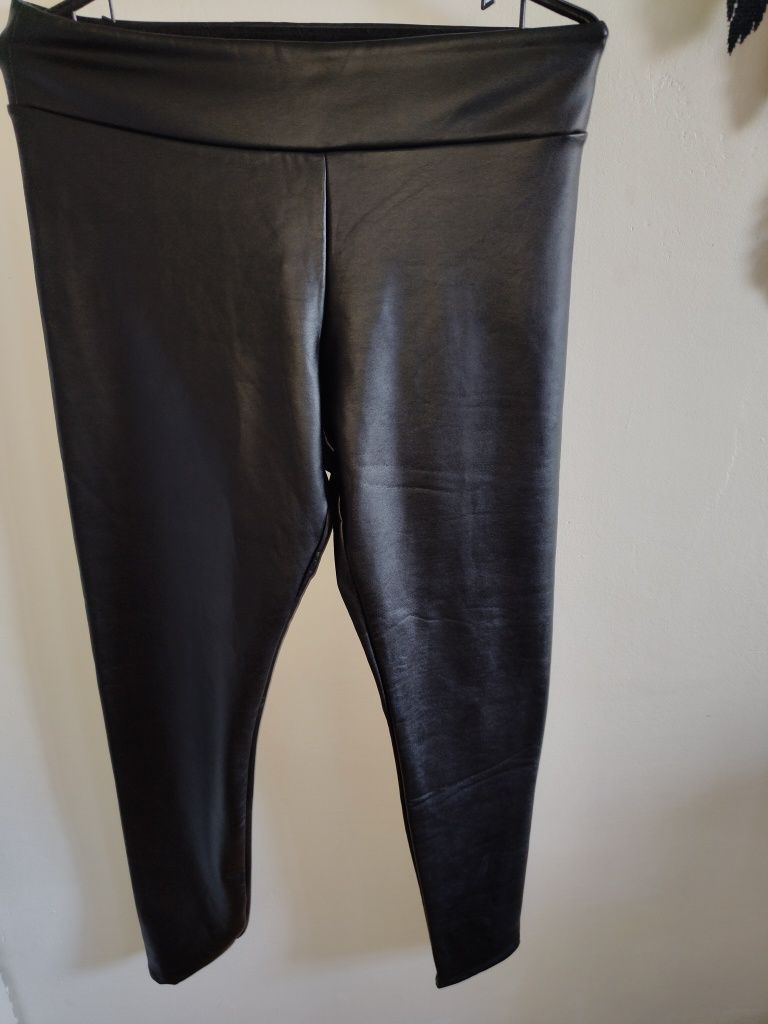 Markowe skórzane spodnie Calzedonia r XL plus size getry legginsy wyso