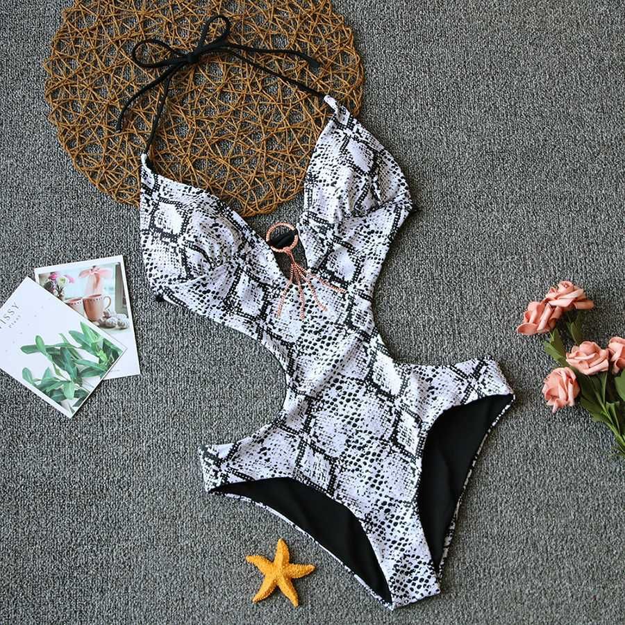 Damski Strój Monokini Jednoczęściowy Kostium Plażowy do Opalania Wąż S