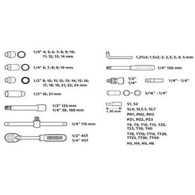 Klucze Nasadowe 1/4 1/2 Zestaw 82Szt Topex38D694