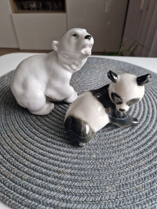 Figurki porcelanowe Łomonosow miś panda i niedźwiedź polarny Lomonosov