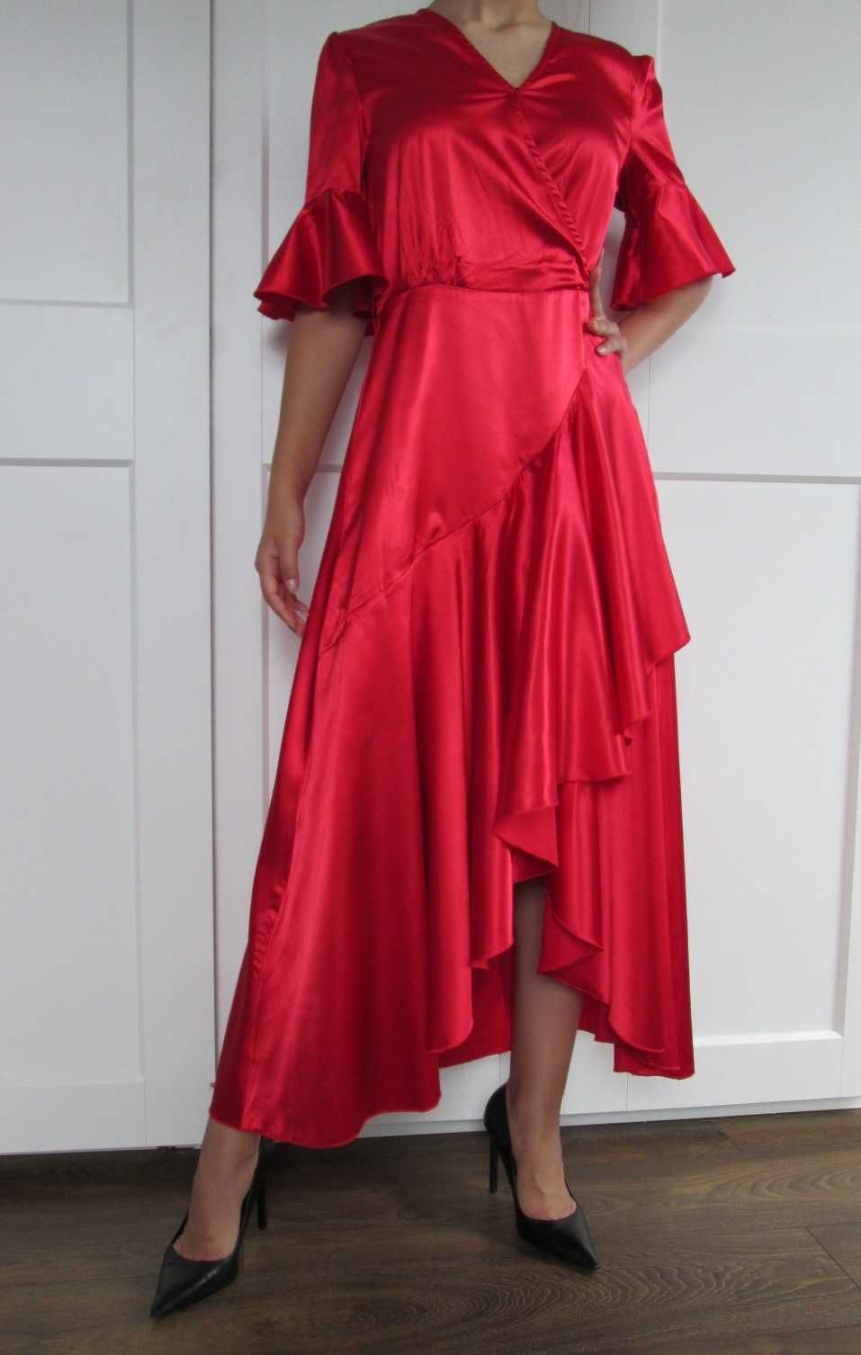 Shein  czerwona sukienka falbany hiszpanka vintage XS S 34 36