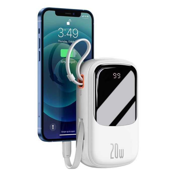 Baseus powerbank 20000mAh 20W QC/PD/SCP/FCP z kablem Lightning biały