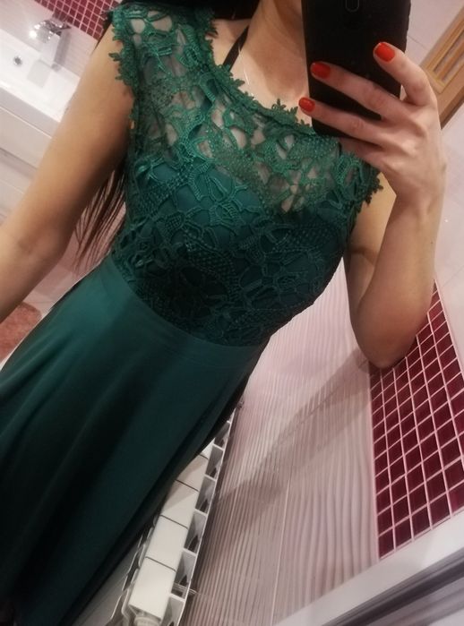 Nowa sukienka maxi długa wesele koronka koronkowa 38 M zieleń