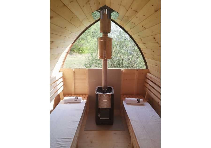 Sauna ogrodowa drewniana IGLO 2,5x2,34m beczka, ruska bania, fińska