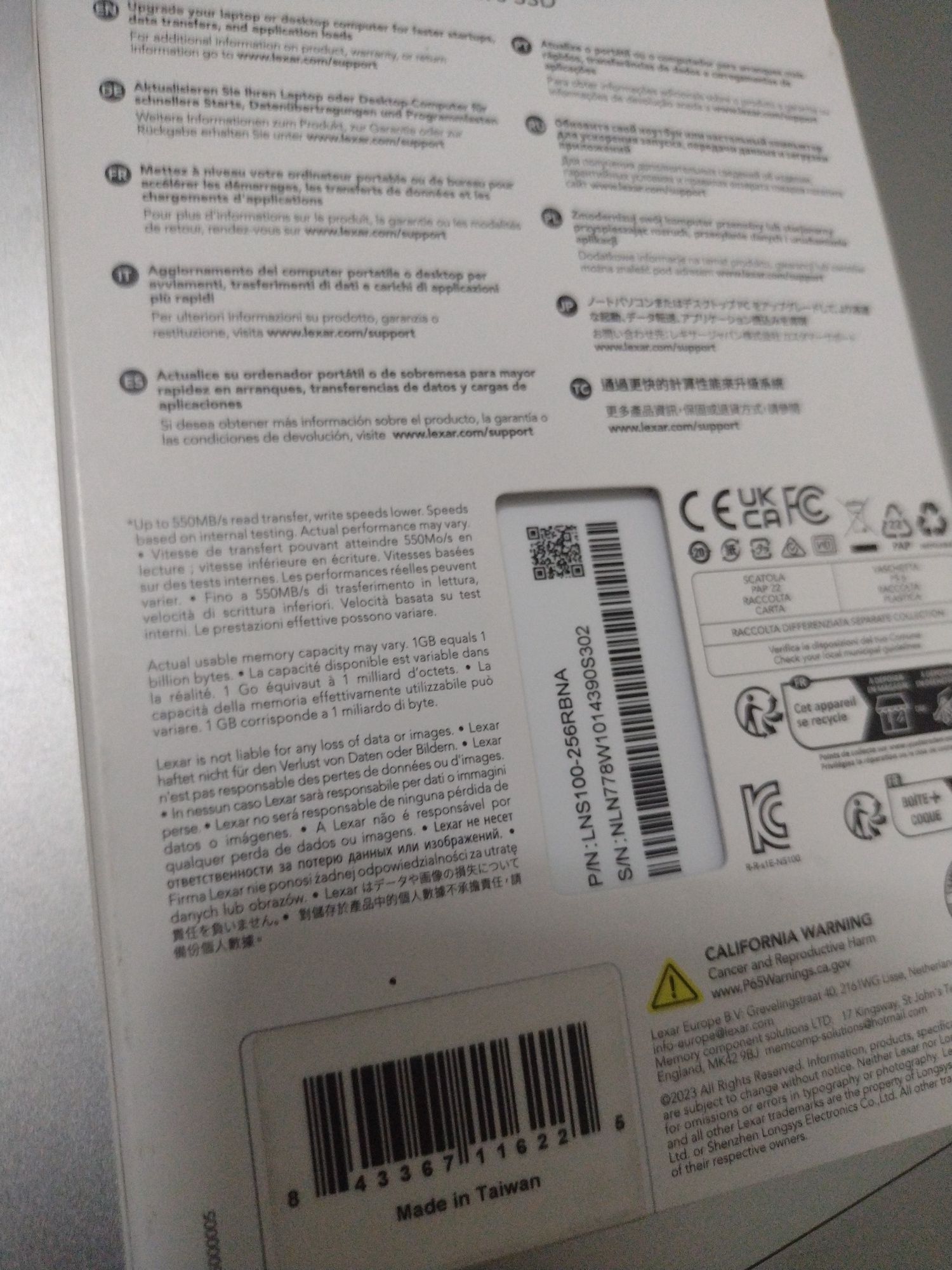 SSD Lexar 256Gb NS100 made in Taiwan